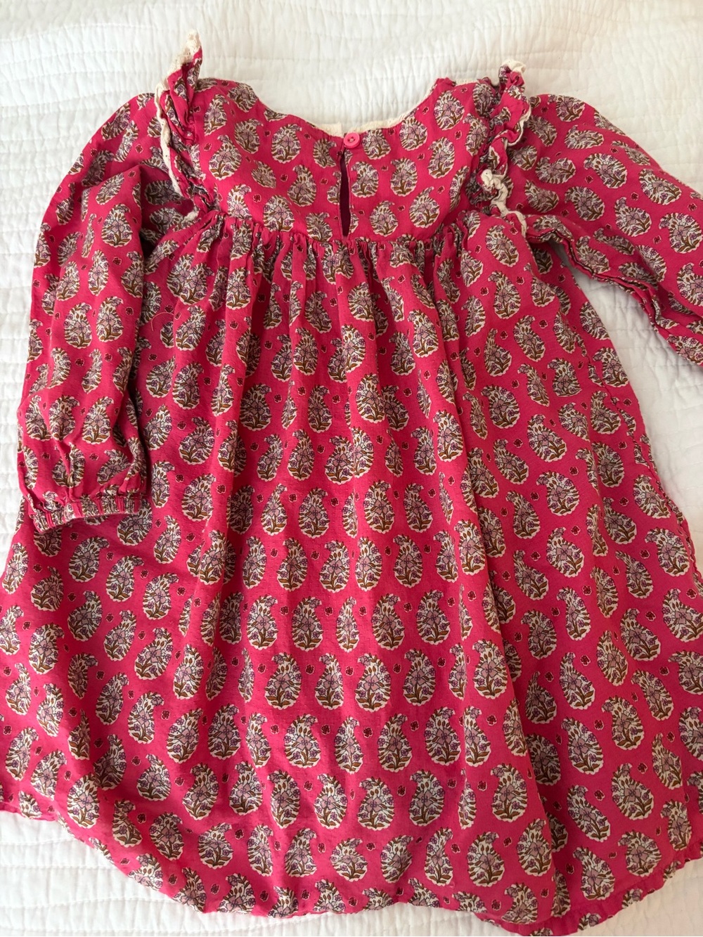Mini Boden Pink Paisley-Print Long Sleeve Girls' Dress Top 3-4Y